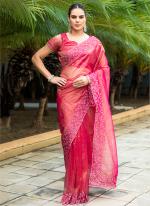 Gold Infused Pink Party Wear Twill Work Saree